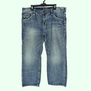Silver Jeans Gordie 40x30 (Act 40x29) Straight Leg Blue Jean Denim Distressed
